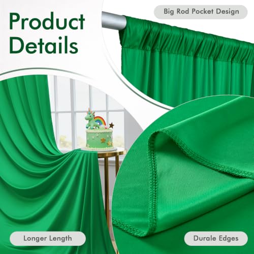 10ftx12ft Wrinkle Free Green Backdrop Curtain Photo Backdrop Drapes | 2 Panels 5×12ft Height Green Silky Polyester Fabric Back Drop Cloth for Wedding Party Birthday Photography Background Drape - color: Green, size: (W)5ft x (H)12ft (2 Panel)