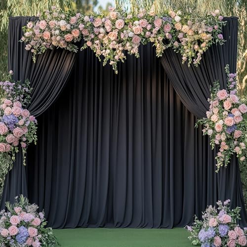 30ftx14FT Wrinkle Free Black Backdrop Curtain, 6 Panels 14FT Height Black Wedding Backdrop Drapes, Silky Polyester Back Drop Cloth for Birthday Photography Background Party Backdrop Draping - color: Black, size: (W)5ft x (H)14ft (6 Panel)