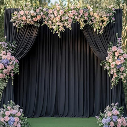 30ftx14FT Wrinkle Free Black Backdrop Curtain, 6 Panels 14FT Height Black Wedding Backdrop Drapes, Silky Polyester Back Drop Cloth for Birthday Photography Background Party Backdrop Draping - color: Black, size: (W)5ft x (H)14ft (6 Panel)