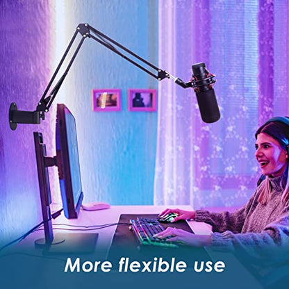 YOUSHARES Wall Mount QuadCast Boom Arm Stand with Mic Windscreen and Table Mount Clamp, Mic Stands and Holders Compatible with HyperX QuadCast S Microphone - color: Stand with wall clamp and table clamp