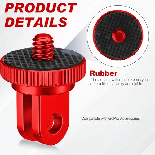 Frienda 4 Pieces Aluminum Camera Tripod Mount Adapter 1/4-20 Conversion Adapter for Tripod Compatible with GoPro Action Cameras and Other Standard 1/4 Accessories(Red) - color: Red