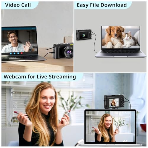 Duluvulu 4K Digital Camera for Photography Autofocus, 2026 Latest 48MP Vlogging Camera for YouTube with SD Card, 2 Batteries, 3" 180°Flip Screen Compact Travel Camera for Teens with 16X Zoom,Black - color: Black
