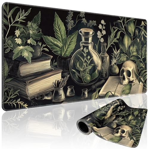 Gothic Dark Botanical Large Gaming Mouse Pad 31.5"x15.7"｜XXL Desk Mat, Non-Slip Rubber Base & Stitched Edges - Extended Waterproof Mousepad for PC/Laptop/Office/Home Decor - color: Gothic Dark Botanical