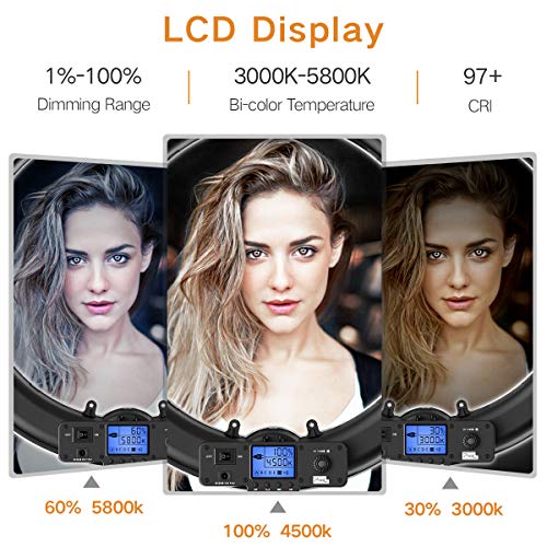 Pixel Ring Light, 19" Bi-Color LCD Display Ring Light with Stand, 55W 3000-5800K CRI≥97 Light Ring for Vlogging Selfie-Portrait Live Stream Video Photography Shooting