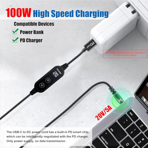 100W USB C to DC power charger with adjustable 5V/9V/12V/15V/20V, with 16 DC adapter heads and LED display screen. USB to DC cable for devices such as tablets,speakers,routers and dc connector (3.9ft) - color: Black-100W with 16 Adapter DC Cable