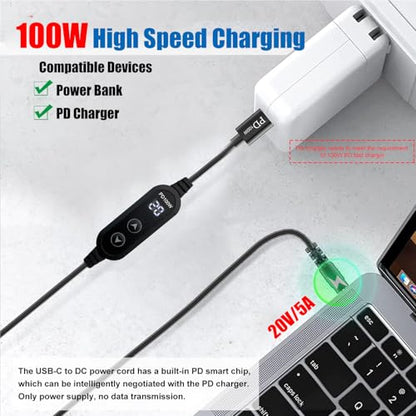 100W USB C to DC power charger with adjustable 5V/9V/12V/15V/20V, with 16 DC adapter heads and LED display screen. USB to DC cable for devices such as tablets,speakers,routers and dc connector (3.9ft) - color: Black-100W with 16 Adapter DC Cable
