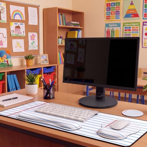 Kingdder Stripes Line Teacher Desk Mat Mouse Pad Set Include Large Desk Mat Pad with Wrist Rest Mouse Support, Keyboard Wrist Rest Coaster Back to School Classroom Teacher Appreciation Gift - style: Line Book