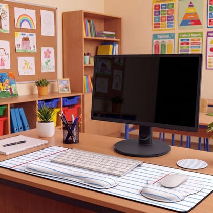 Kingdder Stripes Line Teacher Desk Mat Mouse Pad Set Include Large Desk Mat Pad with Wrist Rest Mouse Support, Keyboard Wrist Rest Coaster Back to School Classroom Teacher Appreciation Gift - style: Line Book