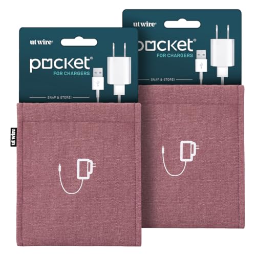 UT Wire [2-PACK Pocket Snap & Store Mobile Charger Case Pouch, Dusty Rose with Solid Grey Interior - color: Dusty Rose/Grey, size: Charger Case | 2 Pack