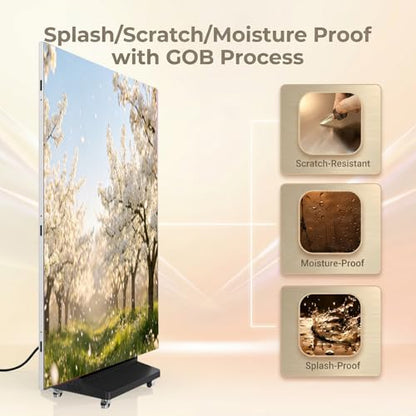 91" LED Digital Signage Display with Flight Case, Triple Foldable Spliceable LED Poster Screen,GOB Commercial Kiosk, Smartphone One-Cick Control, for Events, Rentals - size: Large fold & Flight Case