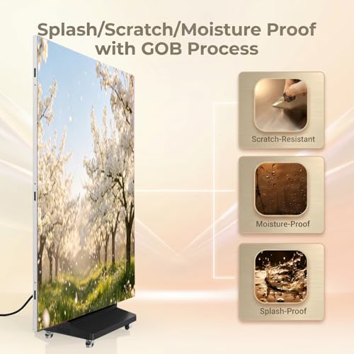 91" LED Digital Signage Display with Flight Case, Triple Foldable Spliceable LED Poster Screen,GOB Commercial Kiosk, Smartphone One-Cick Control, for Events, Rentals - size: Large fold & Flight Case