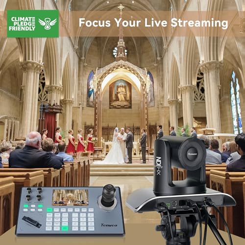 Tenveo NDI PTZ Camera AI Humanoid & Face Auto-Tracking, HDMI/LAN/USB3.0 PoE PTZ Camera 20X Optical Zoom IP Live Streaming, FHD 1080P 60FPS, for Church Services Worship Video Conference Live Streaming - color: Glossy Black