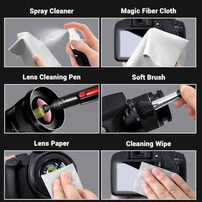 Updated Camera Lens and Sensor Cleaning Kit for Full Frame DSLR - 10x Swabs, Cleaner, and Essentials for Canon, Nikon, Sony