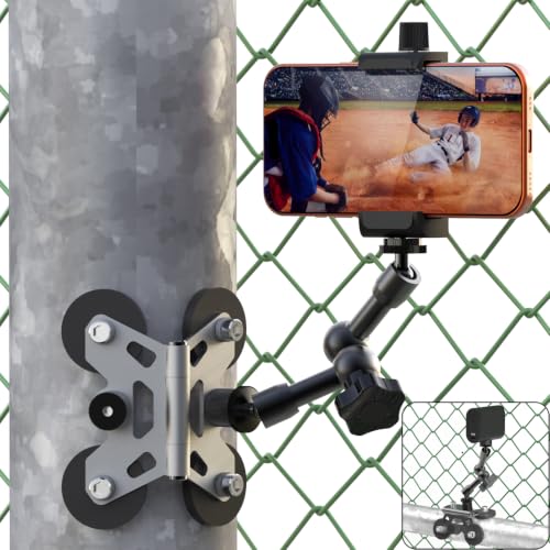 Magnetic Cell Phone Fence Mount for Universal Compatibility with Mevo Start, iPhone, GoPro & Action Cameras, Adjustable Arm with 360 Movement, Secure Magnetic Grip (Gray) - color: Gray