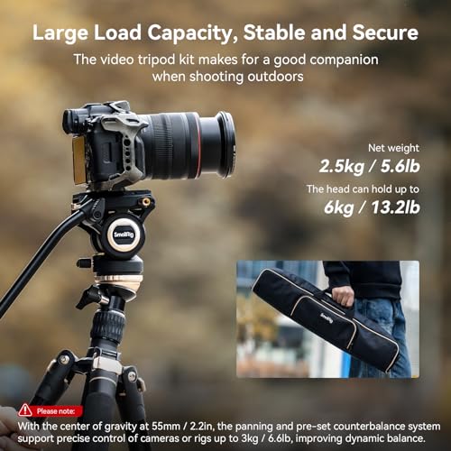 SmallRig CT210 Video Tripod, 75" Video Camera Tripod Monopod with +/-15° Leveling Base Fluid Head, Professional Camera Tripod Compatible with Video Camera, DSLR, Camcorder-4475