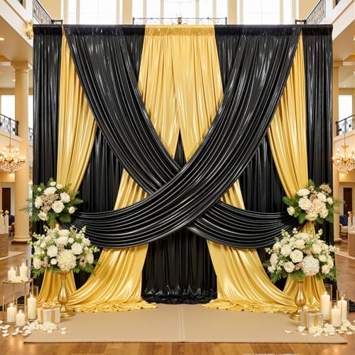20ftx10ft Black and Gold Sequin Backdrop Curtain Panels for Parties, Wrinkle Free Glitter Photo Backdrop Drapes 4 Panels 5x10FT Shimmer Back Drop Cloth for Wedding Birthday Photography Background - color: Black Gold, size: 5ftx10ft(4 Panels)