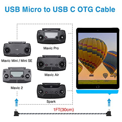 1FT Micro to USB C Remote Controller Cable for DJI Mavic Mini,Mini SE,Mavic 2 Pro/Zoom,Mavic Air/Pro,Spark,DJI Drone to IPhone16/17/15/Tablet Cable 90 Degree OTG Data Cord Accessories(USB C Connector) - style: Micro to USB C