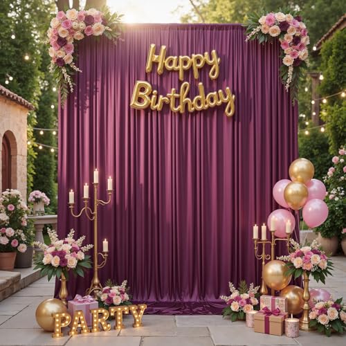 10ft x 15ft Burgundy Backdrop Curtain for Wedding Party 2 Panels 5x15ft Wrinkle Free Silky Polyester Backdrop Drapes Fabric for Birthday Baby Shower Graduation Photography Stage Background Decorations - color: Burgundy, size: 10ft x 15ft (W5' x H15', 2pan