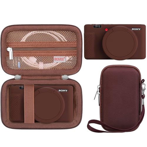 BOVKE 2-in-1 Camera Case for Sony ZV-1 Digital Camera for Content Creator, Silicone Skin Case + Hard Case Carrying Bag Protective Bundle for Sony ZV1 Camera, Brown - color: Brown