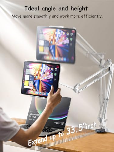 CACENCAN Gooseneck Phone Holder for Bed Desk, Tablet Stand Adjustable, Kindle iPad Holder for Phone Tablet Holder Mount fits iPhone Kindle 4-13" Device Valenties Day Gifts for Women (White) - color: White