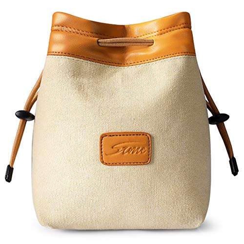 S-ZONE Soft Camera Bag DSLR Insert Handbag Drawstring Lens Case | Water-resistant Canvas, Drawstring closure, Dust-proof, Scratch-resistant, Compatible with Canon Nikon Sony - color: Brown, size: Medium