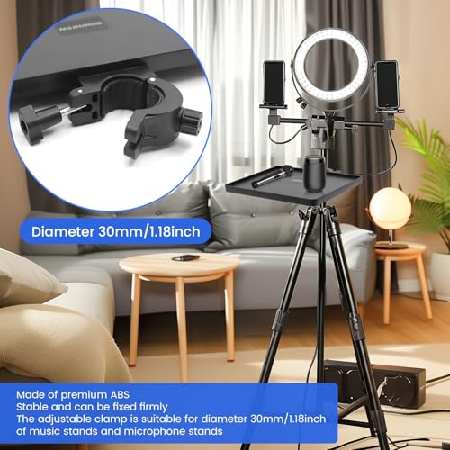Sound Card Clip On Tray, Microphone Stand Tray, Multi functional Live Streaming Pole mount shelf sheet music Stand Clamp percussion table karaoke mic stand accessories(8.6 * 6.3inch) - size: 220*165mm