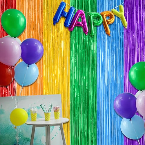 2 Pack Rainbow Backdrop Curtains, 3.28 FT x 7.05 FT Colofull Party Decorations, Metallic Tinsel Backdrop Fringe Curtains Party Streamer, Rainbow Party Supplies for Wedding Birthday Party Engagement | Rainbow, Metallic Foil, 3.28 x 7.05 FT, Tinsel Backdrop