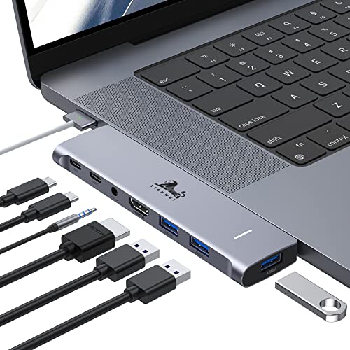USB C Hub Adapter for MacBook Pro/Air M1M2M3 2022 2021 2020 13"15"16",Multiport MacBook Adapter MacBook Accessories with 4K HDMI,3USB3.0,Audio,100W Thunderbolt-Enabled USB-C,Support MagSafe 3 Charging - color: USB C Hub Adapter (MacBook)