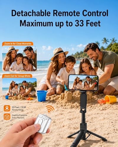 Magnetic Mini Selfie Stick Tripod for iPhone & Android, [MAX 19"] [Pocket 4.5"] 4-in-1 Phone Camera Grip with Rechargeable Shutter Remote for Creator Travel TikTok Vlogging (Up-Black) - color: New Black