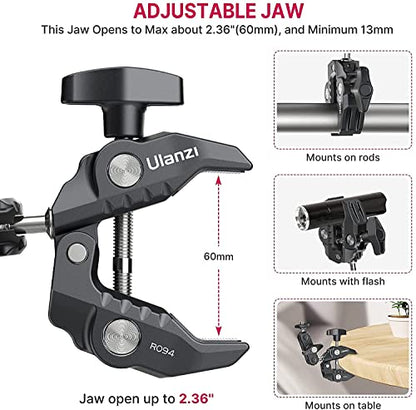ULANZI Super Clamp Camera Clamp Mount Monitor 360° Ballhead Magic Arm Double Ball Head Adapter with 1/4"-20 & 3/8"-16 Thread ST-07 Phone Tripod Mount - size: Phone Mount Kit