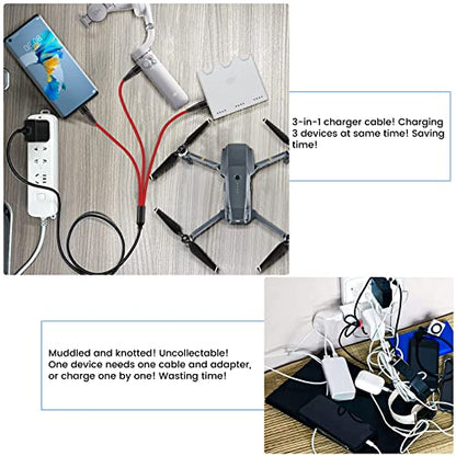 USB C Charger for DJI Osmo Mobile 7P 6 OM 6 5 4 SE/RS 2 3 Mini Stabilizers and Pocket 3 2 Action Cameras, 3-in-1 Type-C Charging Cable with 18W Fast-Charge Adapter Accessories, 4ft