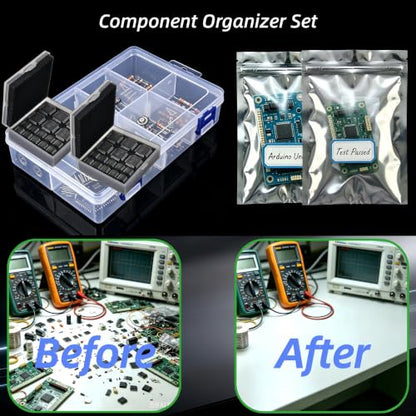 Electronic Component Storage Organizer Protection Kit | Anti-static & Moisture-proof Kit with Storage Boxes, ESD Bags, Desiccants & Labels, Ideal for Electronics Hobbyists