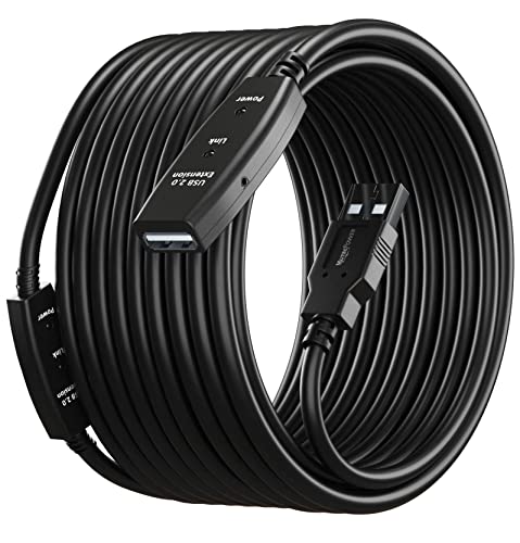 MutecPower 65 Feet Active USB Extension Cable 2.0 Male to Female with 2 Extension chipsets Signal Booster - Active Extension/Repeater Cord 20 Meters / 65 Feet (AC Power Supply Included) - color: USB 2.0, size: 65 FT