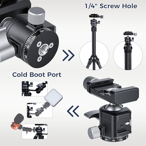 Tripod Ball Head,Mini Ball Head Mount with 170g Lightweight, 360° Rotation, 5kg Load & Cold Shoe Port for Tripods, Monopods, Sliding Cameras & Outdoor Photography - style: MI-2