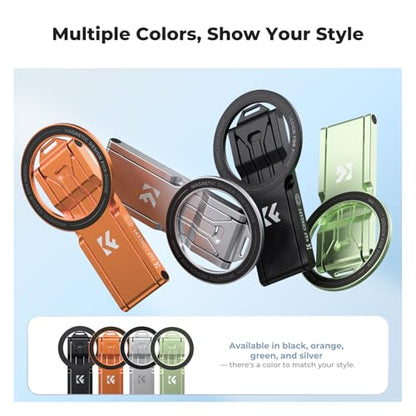 K&F CONCEPT PT02 7mm 59g Magnetic Phone Stand, Foldable Selfie Stick for iPhone, Dual-Sided Magnets Mini Tripod Pocket Cell Phone Stand with Hook, Compatible with iPhone 17-12 Series Android Phones - color: Black