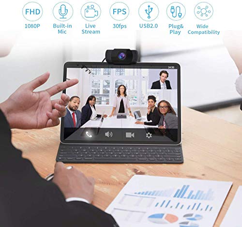 Wansview 1080P HD USB Webcam with Dual Microphone & Auto Light Correction, Compatible with Desktop Computer, Laptop and TV, Plug and Play Web Cam for Video Streaming, Conference, Gaming and Study