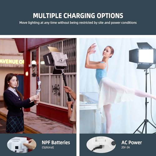 Godox LP600Bi Led Video Light Panel Light with Barndoor, 2-Pack Bi-Color 2800K~6500K 65W Soft Lights with Light Stand, APP Control CRI96+ 9020Lux LED