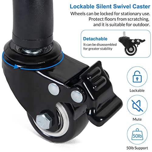 Tossbiss Laptop Tripod on Wheels with 2 Shelves, Portable Projector Floor Stand Adjustable Height 25.9 to 51.8 Inch with Phone Holder