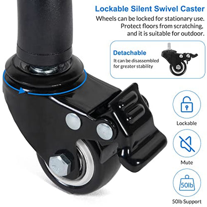 Tossbiss Laptop Tripod on Wheels with 2 Shelves, Portable Projector Floor Stand Adjustable Height 25.9 to 51.8 Inch with Phone Holder