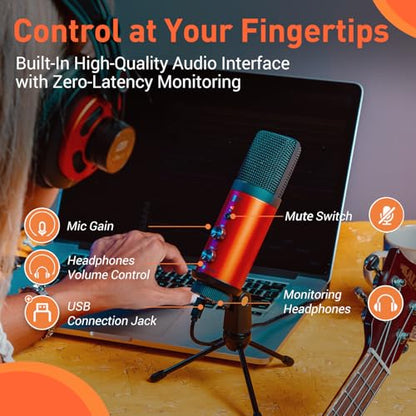ESI cosMik uCast | USB Microphone, Cardioid Condenser Computer Microphone for Gaming, Streaming, Podcasting, 2m USB-C Cable, Mute Button, Built-in Headphone Jack, Gain Control, USB Mic for PC & Mac - style: cosMik uCast USB Microphone
