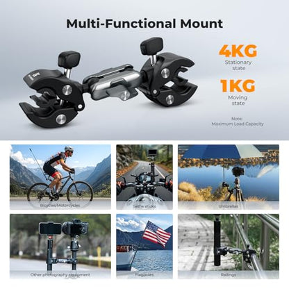 K&F CONCEPT Dual Super Clamp Camera Mount with 360° Ball Head, Bike/Motorcycle Handlebar Mount for Pole, Tripod, Desk, Flag, Umbrella - style: Super Clamp with Dual Clamp