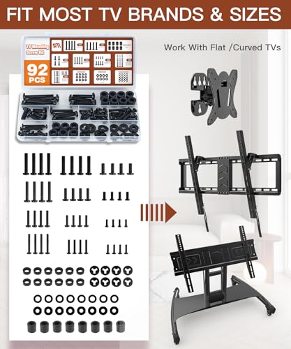 92PCS Universal TV Mounting Hardware Screw Kit Set - M4 M5 M6 M8 Screws, Spacers and Washers for Most TV/Monitor VESA Mount, TV Mount Replacement Screws with Box up to 80", Black