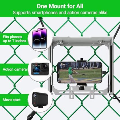 Game Changer Mounting Kit, Cell Phone Fence Mount with Shade and Power Bank Holder, Gamechanger Streaming Kit, Fence Phone Holder for iPhone GoPro Camera Mevo Start Recording Baseball Tennis Game - style: Game Changer Mounting Kit