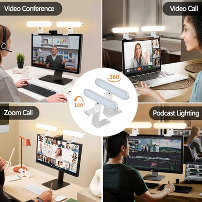 yAyusi Dual-lamp Video Conference Lighting, LED Streaming Light with Remote and Touch Control, Zoom Lighting for Computer,Webcam Laptop Monitor Ring Light for Video Calls/Zoom Meetings (White) - color: White