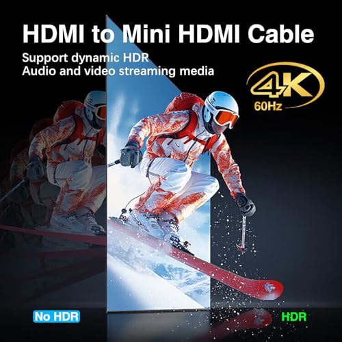 Duttek Coiled Mini HDMI to HDMI 90 Degree Cable 1 FT-4 FT, Ultra-Thin Down Angled HDMI Male to Mini HDMI Male Coiled Cable Support 4K Ultra HD, 1080p, 3D - size: Down Angled 1.2M