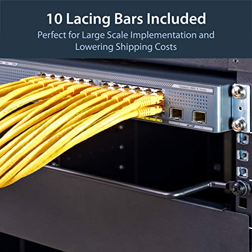 StarTech 10-Pack Lacing Bar with 2in Offset for 19in Rack (CMLB102) | 5.1cm offset at 75 degrees, Server rack cable management, Network rack-mount cord organizer, Each 1/3 of 1U, Solid steel - style: 2in offset