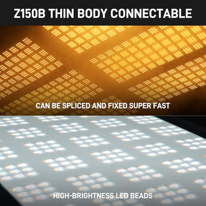 GVM ZipTile Z150B Bi-Color Flexible LED Video Light 2700K~6800K, 15500 lux/m 150W Output Panel Light, 12 Lighting FX with Honeycomb Grid Soft Box, Support App Control for Studio Photography Lighting