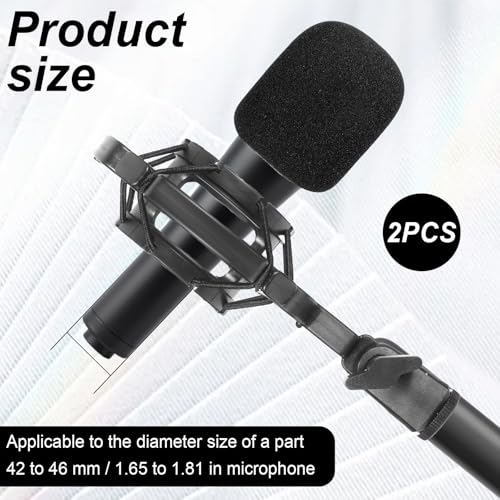 Microphone Shock Mount Mic Holder Anti-Vibration Suspension Shock Mount with Pop Filter Mic Clip Holder Universal Black Anti-Vibration for 42~46mm/1.65~1.81in Diameter Mics