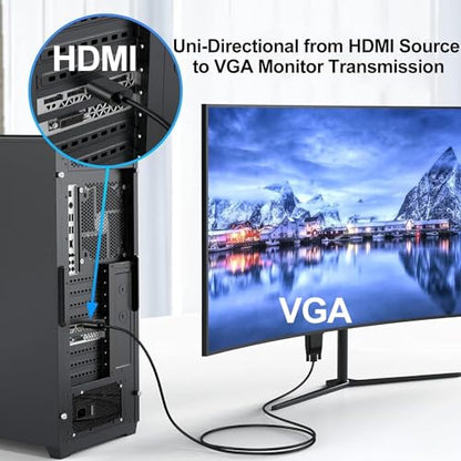 6ft HDMI to VGA Cable 5-Pack, 1080P HD Video, Compatible with Computer, Laptop, Monitor, Projector, HDTV - size: 6 Feet, style: 5Pack