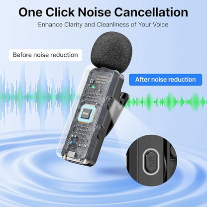 BOYA BY-V10 Wireless Microphones for iPhone 17/16/15 & Android/Laptop with USB-C Port, 328ft Range, 9H Battery Life, Noise Reduction Mini Mic Clip on Lapel Microphone Wireless for Video Recroding - size: 1TX+USB-C RX